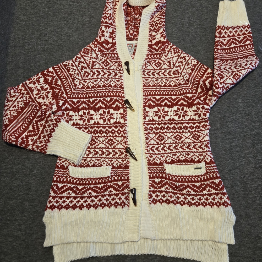 Avalanche Fair Isle Nordic Hooded Cardigan Toggle Button Closure Medium
